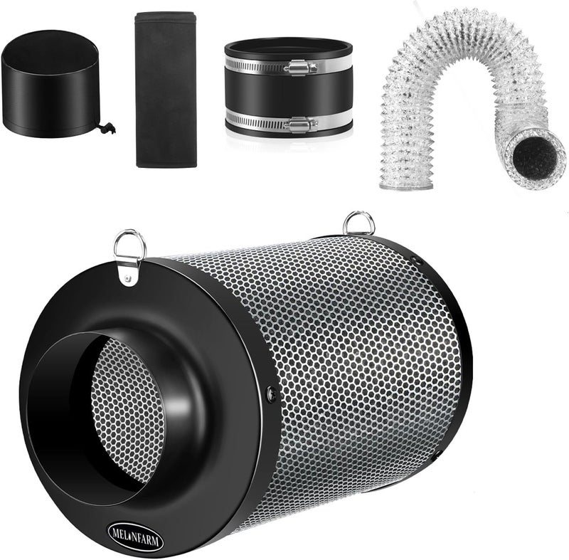 MELONFARM 4 Inch Air Carbon Filter Smelliness Control with Australia Virgin Charcoal, Odor Removal for Grow Tent, Inline Fan, 8' Ducting, Cooling & Vent Cover Included, Insulated Flange 4" x 11" - Image 1